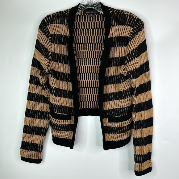 Banana Republic Jacquard Black Tan Cardigan Sweater Size Small - Picture 1 of 9